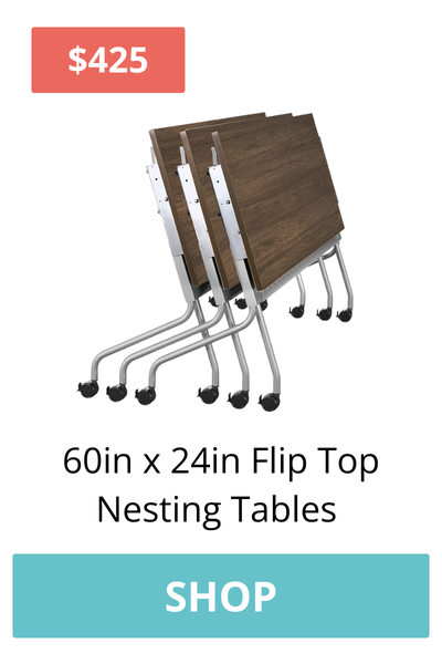 60in x 24in Flip Top Nesting Tables are made to be rolled, stacked, and configured to fit your needs. 