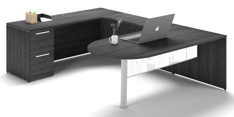Professionals flock to the U-Shaped Bullet End Desk for its ample workspace and reversible features, making it configurable to your office space. 