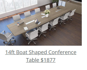 The 14ft Boat Shaped Conference Table comes with a lifetime warranty and thoughtfully designed work surfaces for group gatherings. 