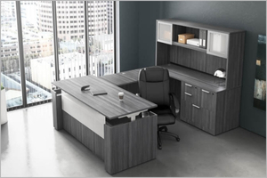 The U Shaped Standing Desk With Hutch has ample storage and expansive work surfaces to make your workflow seamless. 