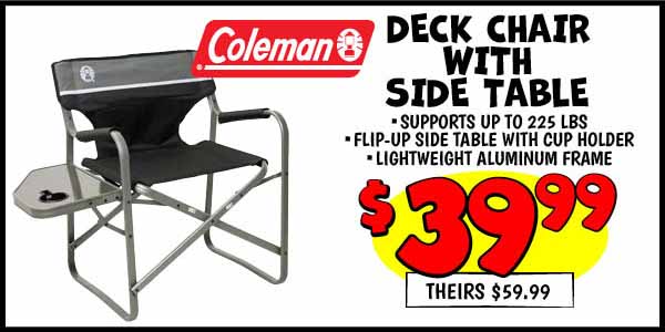 Deck Chair with Side Table: Our Price: $39.99, theirs: $59.99