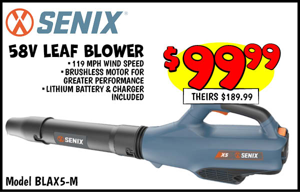 58V Leaf Blower: Our Price: $99.99, theirs: $189.99