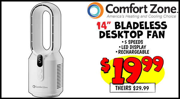 Bladeless Desktop Fan: Our Price: $19.99, theirs: $29.99