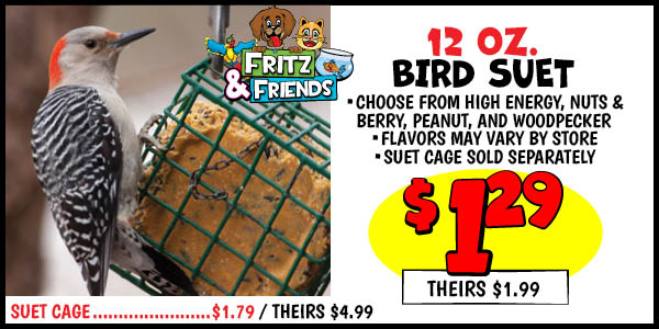 12 oz. Bird Suet: Our Price: $1.29, theirs: $1.99