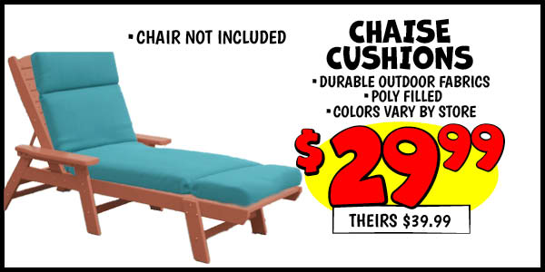72 in. Chaise Cushions: Our Price: $29.99, theirs: $39.99