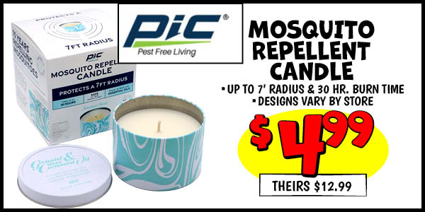 Mosquito Repellent Candle: Our Price: $4.99, theirs: $12.99