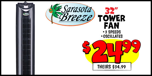 32 in. Tower Fan: Our Price: $24.99, theirs: $34.99