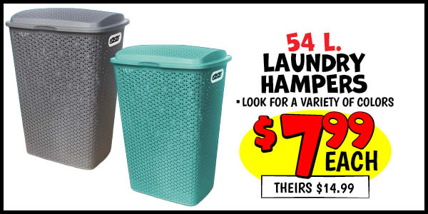 54 L. Laundry Hamper: Our Price: $7.99, theirs: $14.99