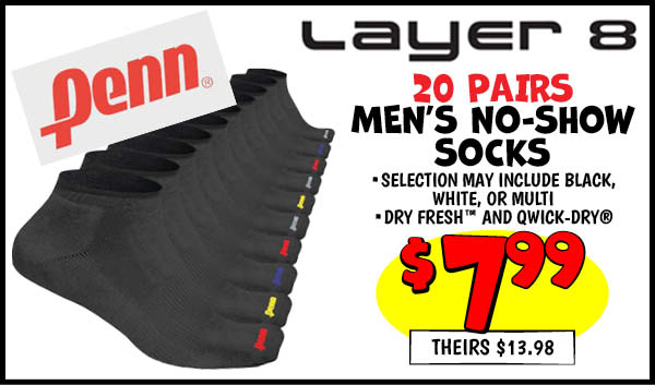 Men's 20 pk. No-Show Socks: