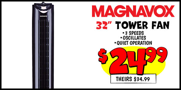 32 in. Tower Fan: Our Price: $24.99, theirs: $34.99