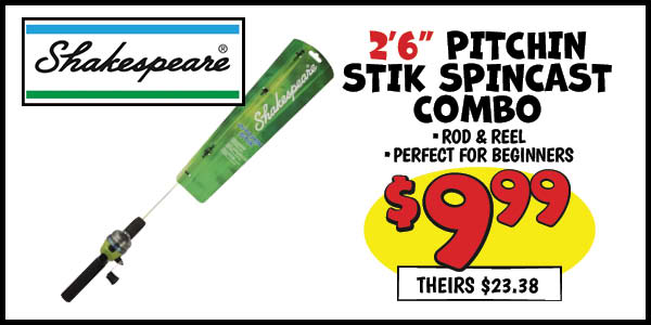 Pitchin Stik Spincast Combo: Our Price: $9.99, theirs: $23.38