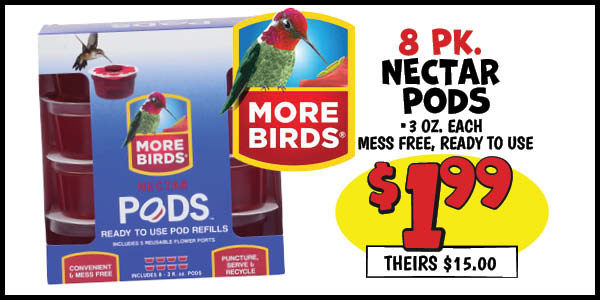 4 pk. Nectar pods : 4ct,Pods,with,hanger,Our Price: $1.99, theirs: $15.0, 8ct,Refill,Pods,Our Price: $1.99, theirs: $15.0