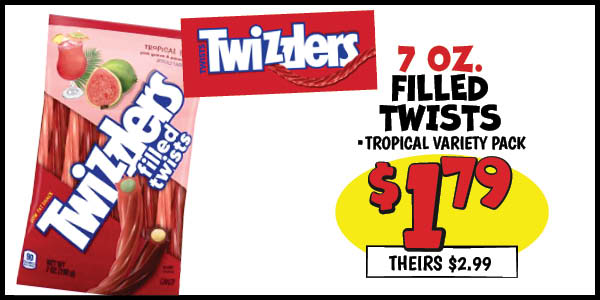 7 oz. Twizzlers Tropical Blast: Our Price: $1.79, theirs: $2.99