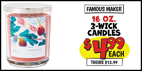 16 Oz. Famous Maker 3wick candles: Our Price: $4.99, theirs: $12.99