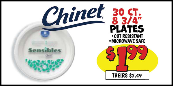 30 ct. 8 3/4 Plates : Our Price: $1.99, theirs: $2.49