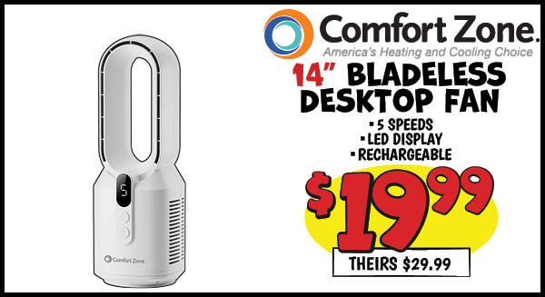 Bladeless Desktop Fan: Our Price: $19.99, theirs: $29.99
