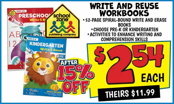 WRITE AND REUSE WORKBOOKS: Our Price: $2.54 After Discount, theirs: $11.99