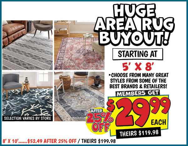 Great Deals on Area Rugs: 5',x,8',Our Price: $29.99 After Discount, theirs: $119.98