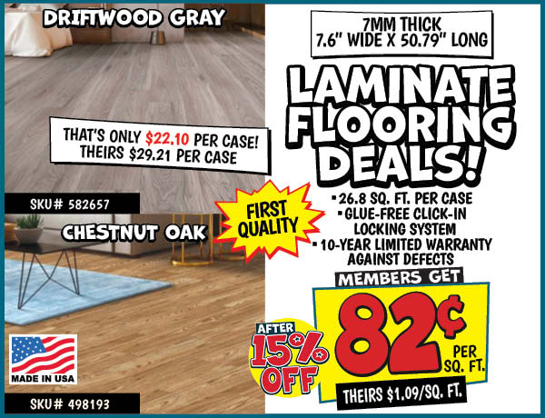 Chestnut Oak Laminate: Per,sq.,ft.,Our Price: $0.82 After Discount, theirs: $1.09