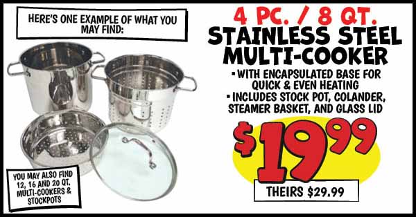 4pc Stainless Steel Multi-Cooker: Our Price: $19.99, theirs: $29.99