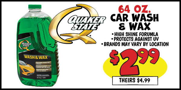 Quaker State Car Wash : Our Price: $2.99, theirs: $4.99