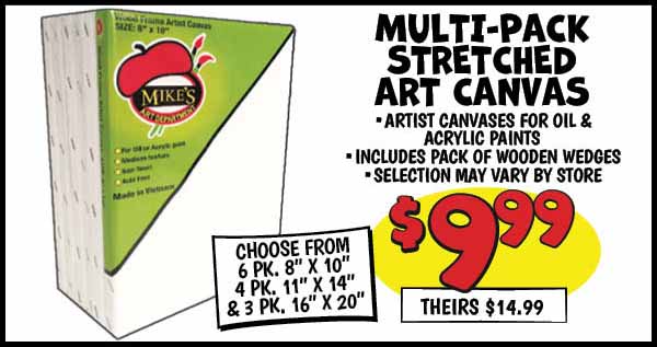 MULTI-PACK STRETCHED ART CANVAS: Our Price: $9.99, theirs: $14.99