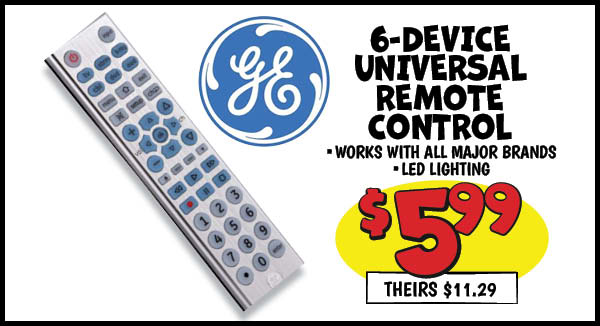 GE 6-Device Universal Remote Control: Our Price: $5.99, theirs: $11.29