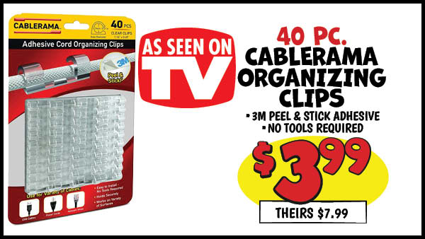 40 pc. ASOTV Cablerama Organizing Clips: Our Price: $3.99, theirs: $7.99