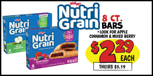 8 ct. Nutri Grain Bars: Our Price: $2.29, theirs: $3.19