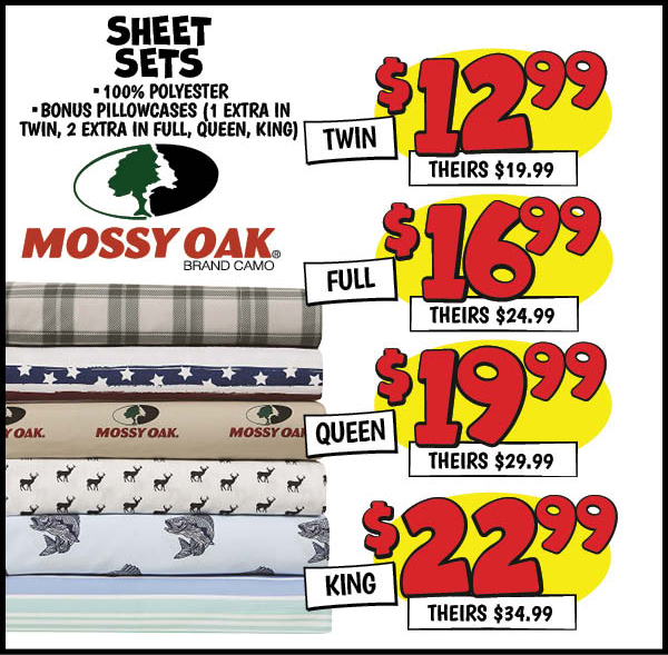 Sheet Sets: Twin,Our Price: $12.99, theirs: $19.99, Full,Our Price: $16.99, theirs: $24.99, King,Our Price: $22.99, theirs: $34.99, Queen,Our Price: $19.99, theirs: $29.99