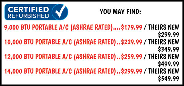 Certified Refurbished Portable AC Pricing