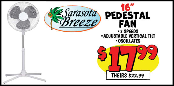 16 Pedestal Fan: Our Price: $17.99, theirs: $22.99