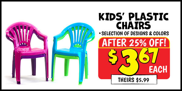Kids' Plastic Chairs: Our Price: $3.67 After Discount, theirs: $5.99