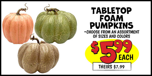 Tabletop Foam Pumpkins: Our Price: $5.99, theirs: $7.99