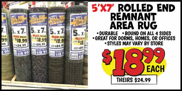 Rolled End Remnant Area Rug: Our Price: $18.99, theirs: $24.99