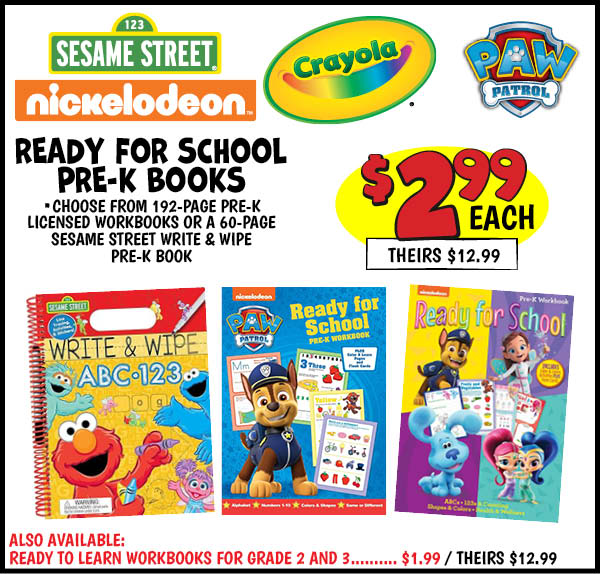 READY FOR SCHOOL PRE-K BOOKS: Our Price: $2.99, theirs: $12.99