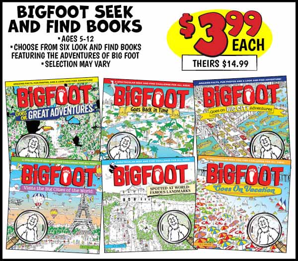 BIGFOOT SEEK AND FIND BOOKS: Our Price: $3.99, theirs: $14.99