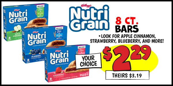 NutriGrain 8 ct. bars: Our Price: $2.29, theirs: $3.19