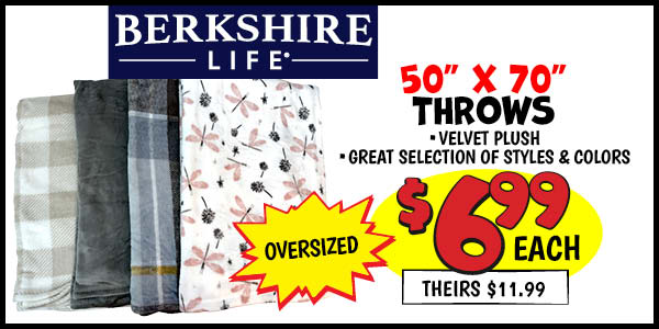 Oversized Throws: Our Price: $6.99, theirs: $11.99