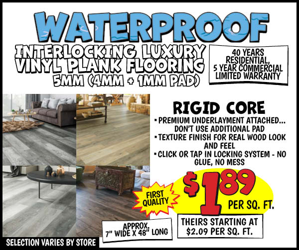 Waterproof LVP Vinyl Laminate Flooring: Price,Per,Sq, Ft.,Our Price: $1.89, theirs: $2.09