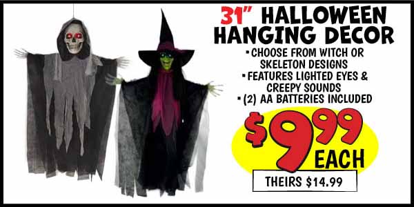 31 in. Halloween Hanging Decor: Our Price: $9.99, theirs: $14.99
