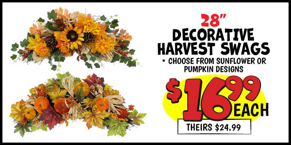 28 in. Harvest Decorative Swags: Our Price: $16.99, theirs: $24.99