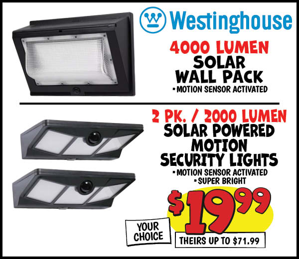 Westinghouse Solar Wall Pack or Solar Powered Motion Security Lights: Our Price: $19.99, theirs up to: $71.99
