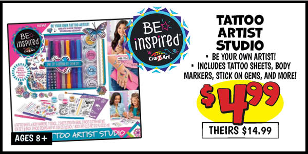 Be Inspired Tattoo Artist Studio: Our Price: $4.99, theirs: $14.99