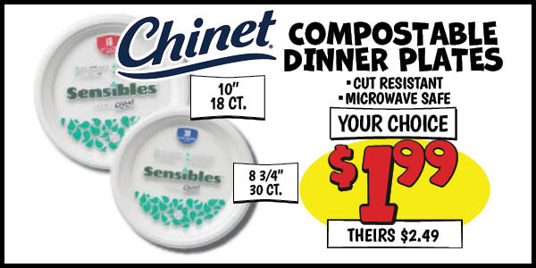 10 Dinner Plates : Our Price: $1.99, theirs: $2.49, 8 3/4 Plates : Our Price: $1.99, theirs: $2.49