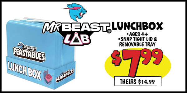 Mr Beast Lunchbox: Our Price: $7.99, theirs: $14.99