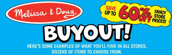 Melissa & Doug BUYOUT! Save Up To 65% Fancy Store Prices!
