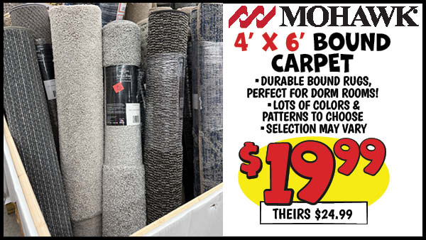 4' x 6' Bound Carpet: 4'x6',Our Price: $19.99, theirs: $24.99
