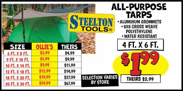 Steelton Tools All-Purpose Tarps: Our Price: $1.99, theirs: $2.99