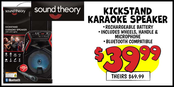 Sound Theory Kickstand Karaoke Speaker: Our Price: $39.99, theirs: $69.99